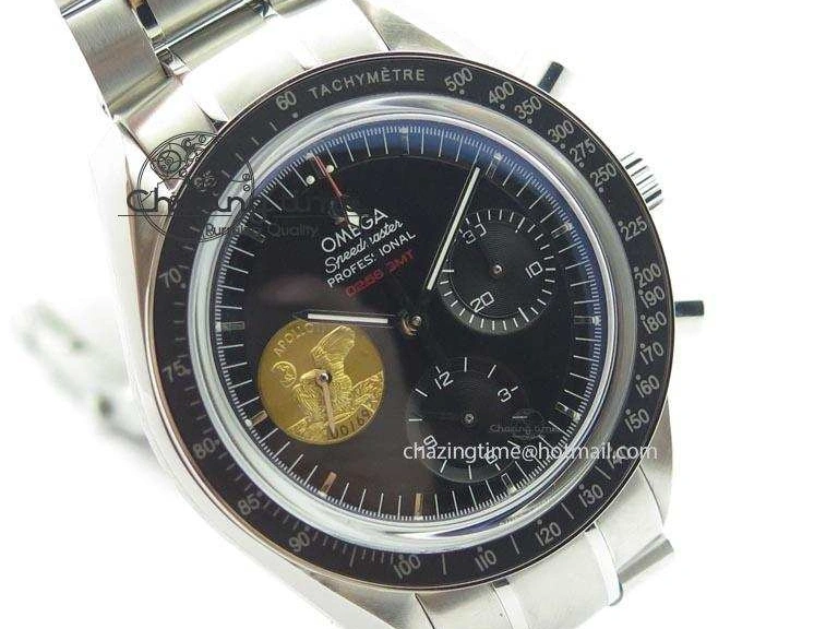 0524 Effortless Speedmaster Apollo 11 On SS Bracelet Manual Winding Chrono Movement 8225